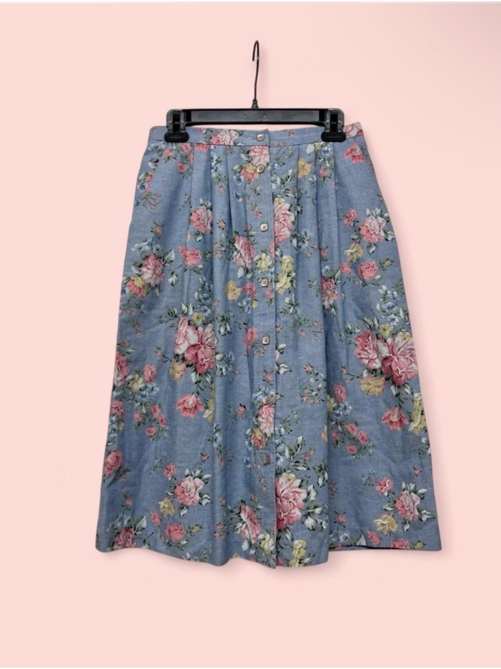 Alfred Dunner Blue Floral Button-Down Midi Skirt with pockets